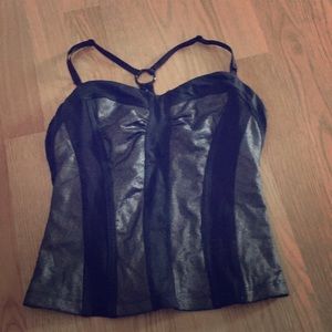 Black and gunmetal block fitted blouse